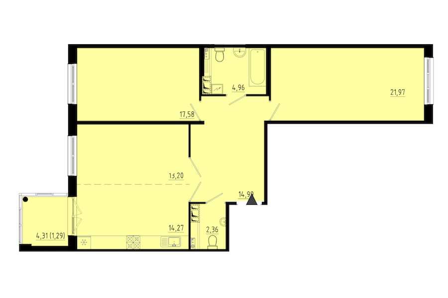 Двухкомнатная квартира в : площадь 90.4 м2 , этаж: 1 – купить в Санкт-Петербурге